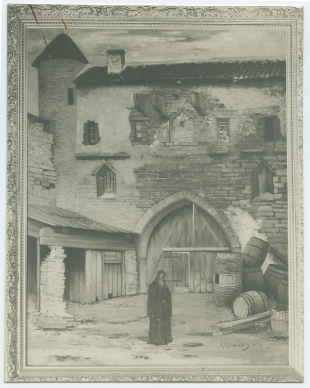 C.Nieländer's land, the Old Viru Gate in 1876, a male figuur at the forefront.