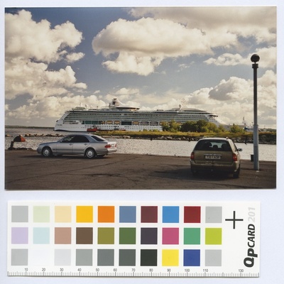 Passenger ship "Jewel amongst" in the port. View from the cave of the city hall.  duplicate photo