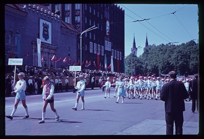 Singing party train walk in the Winning Square, the tribute passes through the boys' choirs.  similar photo