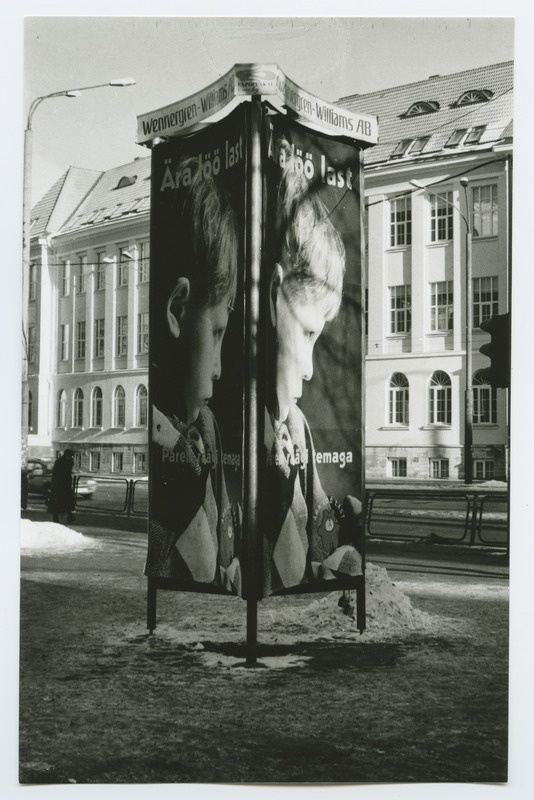 Tallinn. Advertisement "Don't hit the child", behind the English College