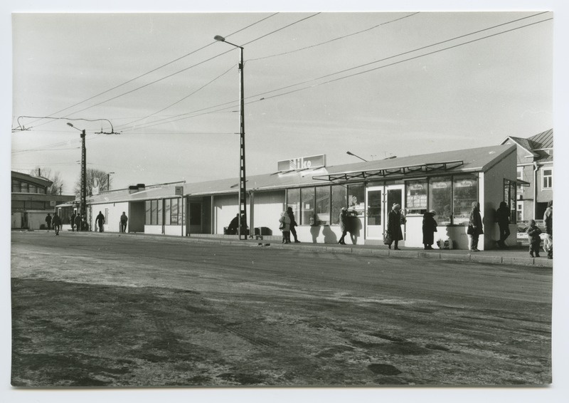 Tallinn. The back of the Baltic Station. View of the kiosks along the tramway