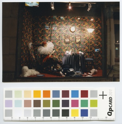 Tallinn. Tallinn Chamber of Commerce view. Style window with manneke and consumer goods  duplicate photo