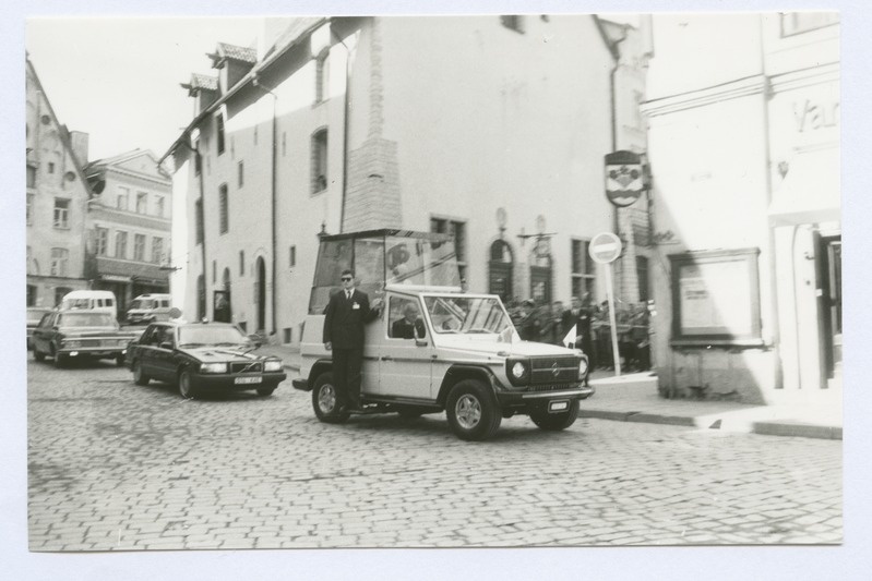 Tallinn. The Pope's visit to Tallinn. Pope's car in Russian tn. At the corner. View by Viru Street