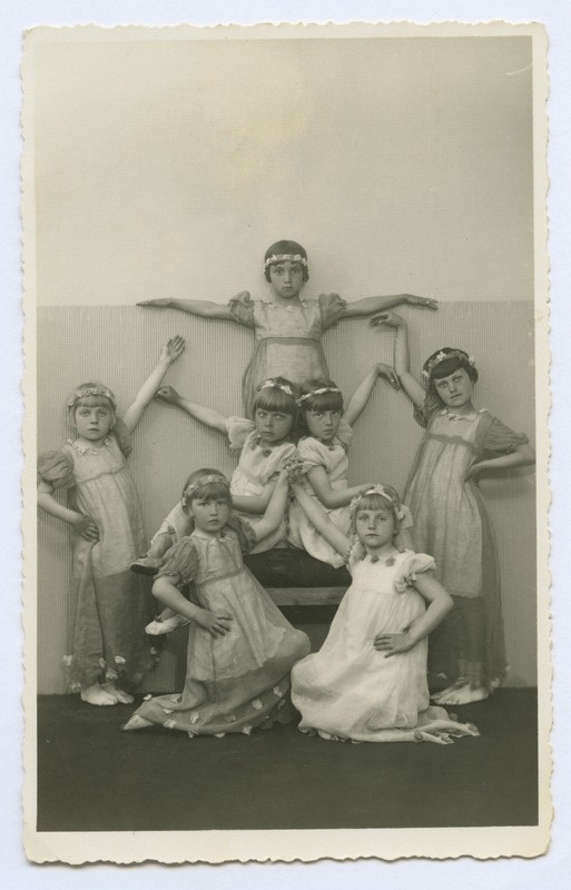 Children's dance group in performance costumes