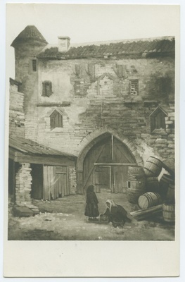 C.Nieländer's land, the Old Viru Gate, two female figures at the forefront.  duplicate photo