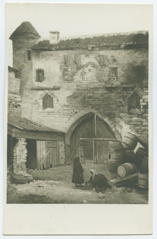 C.Nieländer's land, the Old Viru Gate, two female figures at the forefront.