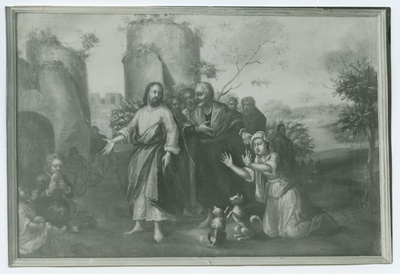 Christ and Kaana's wife, oil painting on the canvas of the 18th century, in the Church of the Holy Spirit.  duplicate photo
