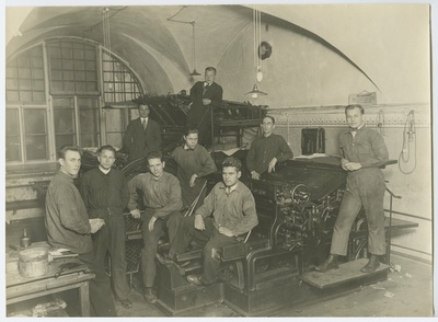 I. Paalmann printing house, indoor views with machines and employees.  duplicate photo