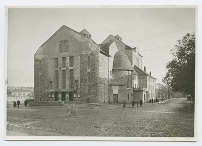 The Drama Theatre building on Pärnu highway, the market store on the left.  duplicate photo