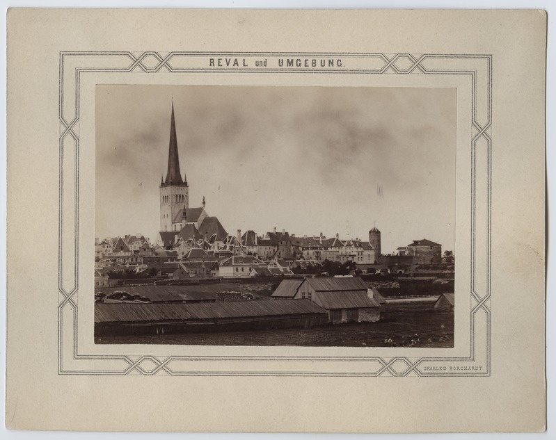 Tallinn, view of the Old Town from the east, on the left Oleviste Church, on the right Paks Margareeta. Series "Reval und Umfeld".