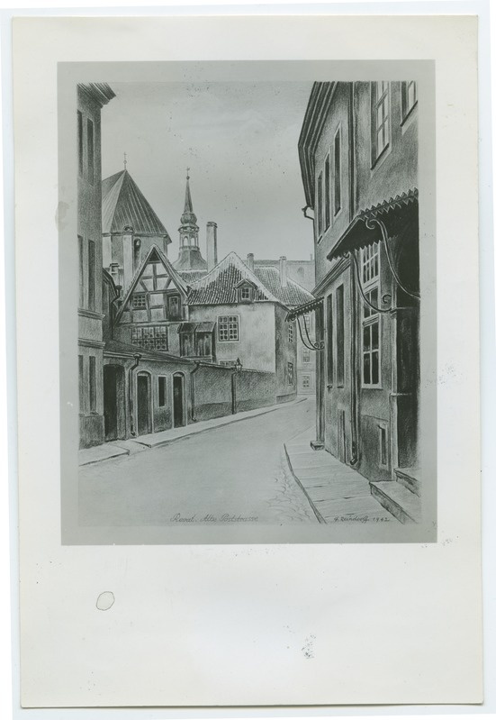 G.Reindorff, "Reval, Alte Poststrasse" 1942, Old Post Street view by the Grand-Karja Street.