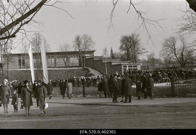 Queue for flower exhibition at the Flower Pavilion.  similar photo