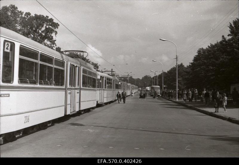 Trams on Pärnu highway in Tallinn.