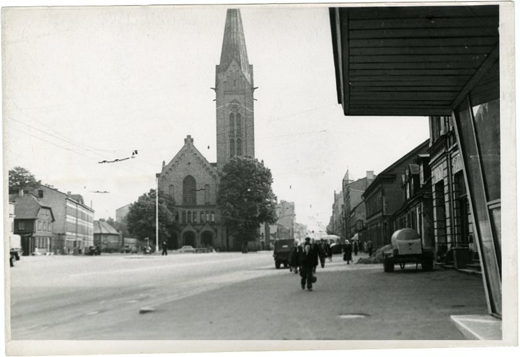 Riga. Freedom Street near the New Church of Gertrude