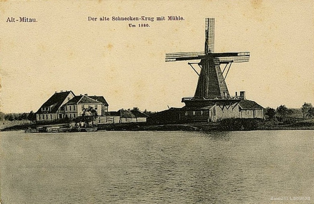 Alt-Mitau. The old snake cargo with mud. And 1880, Jelgava. Windmills around 1880