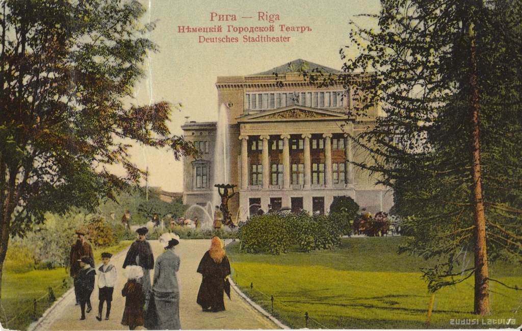 On the front side of the opening text: Riga. German City Theater. The German City Theatre