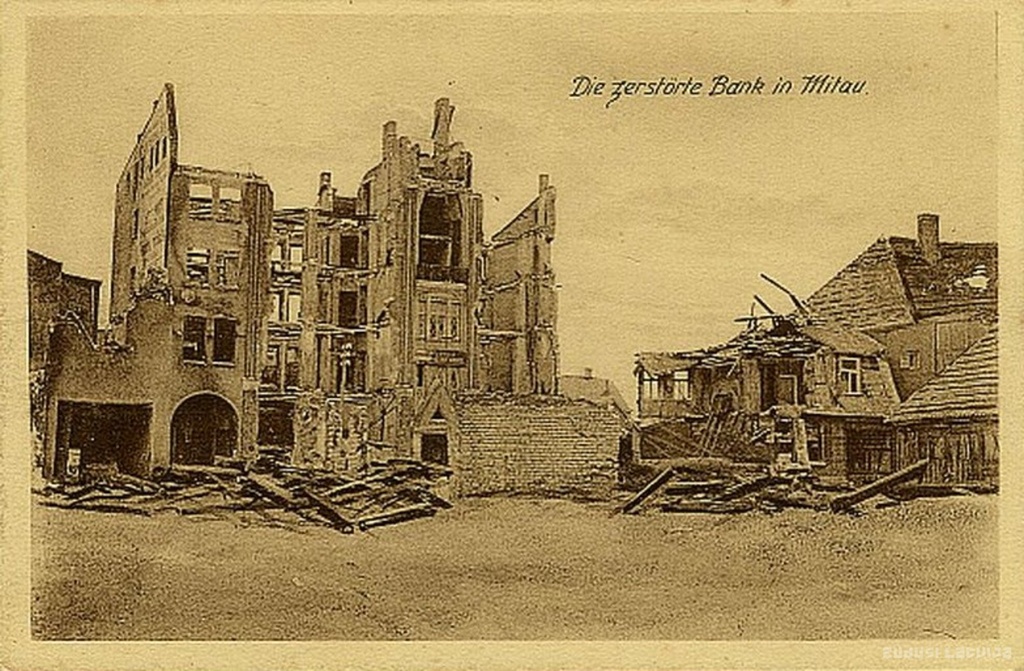 1st World War destroyed Jelgava Commercial Bank Building, Die zerstorte Bank in Mitau