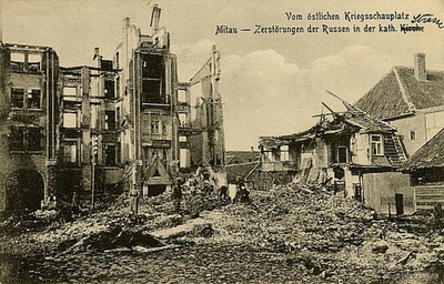 From the Eastern War Square. Mitau - the russian debris in the Kath. Strasse, Jelgava. Destroyed buildings in Katoļu street  duplicate photo