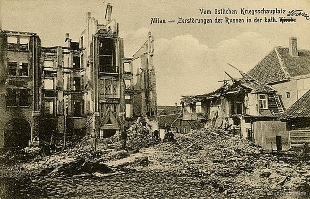 From the Eastern War Square. Mitau - the russian debris in the Kath. Strasse, Jelgava. Destroyed buildings in Katoļu street