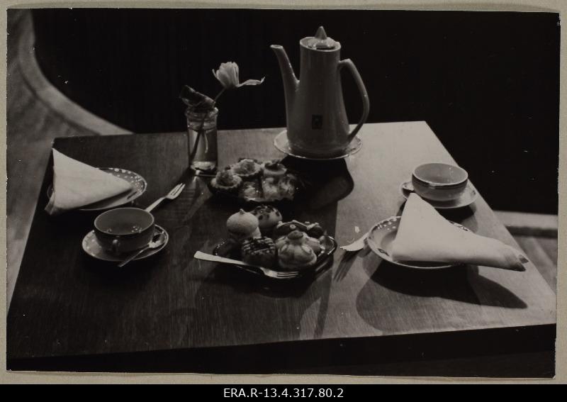 Tallinn Exhibition Table of Harju Street Cafe. In the competition organized by the Trust of Tallinn Sööklate, Restaurants and Cafés "Super Entrepreneur of Work and Service Culture" in 1969, Tallinn