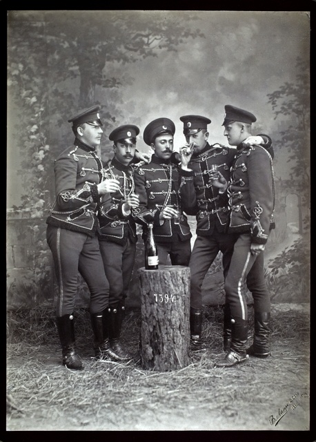 The Warden of His Majesty's Riding Scripture1. Young officers of the escadroon; Nikolai Aleksandrovitsh Romanov from the other left (coming emperor Nikolai II)