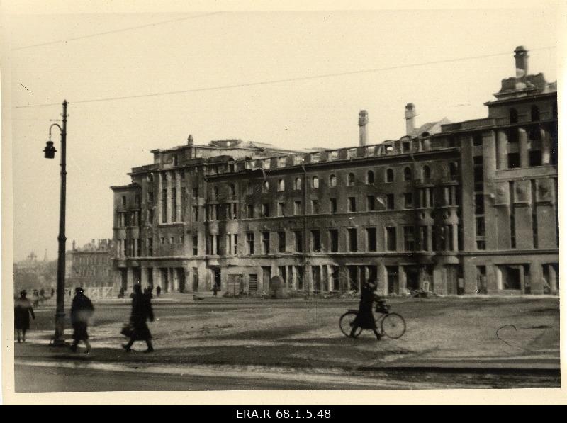 Consequences of March bombing in Tallinn: view of the ruins burned by Estonian theatre house in the Russian market