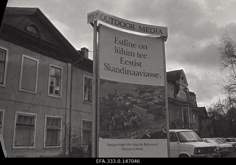 View on Tatari Street. In front of the main front the advertising blank "Estline" with advertising.