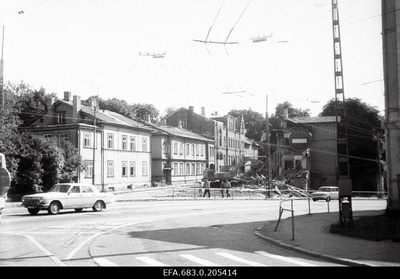 View of wooden houses at the beginning of the Pionier Street before dismantling.  similar photo