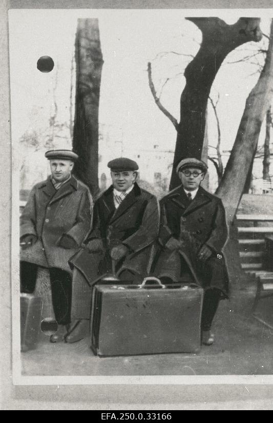 The revolutionaries Rudolf Pruljan, Johannes Sillemberg and Eduard Parts after 12 years of 10-month imprisonment on the day of the release from the Central Prison of Tallinn.