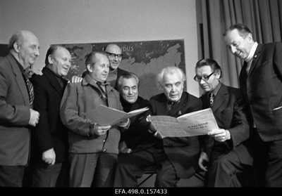 Composer and conductor Gustav Ernesaks with members of the National Academic Male Choir Quartet.  similar photo