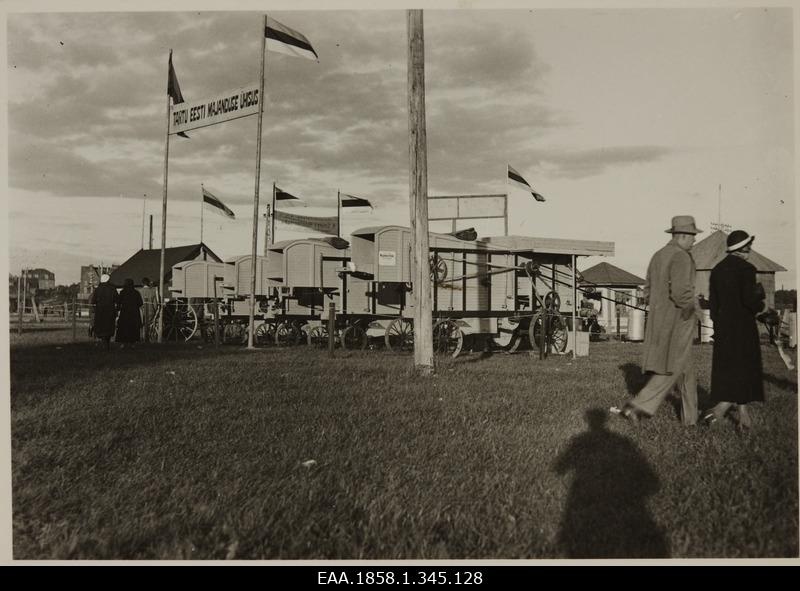 Exhibition of the Estonian Economy Unity of the Tryptic Machines. The square is decorated with national flags.
