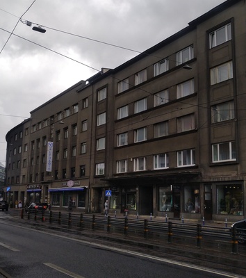 Residential and commercial buildings in Tallinn, view along the street. Architects Eugen Sacharias, Alexander Wladovsky, Erich Jacoby rephoto
