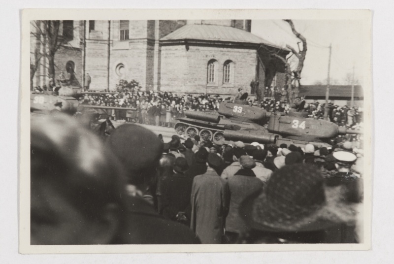 Crowd gathering in Tallinn at the church of Kaarli