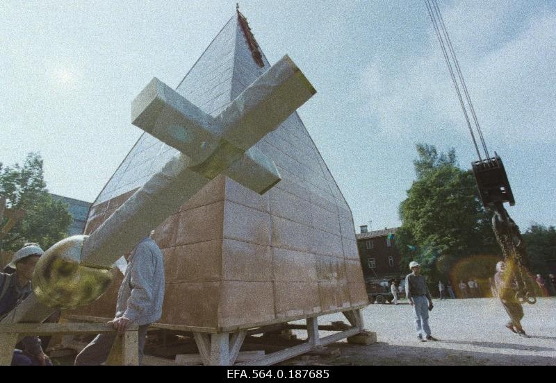 The restored tower of the church of Paul before assembling.