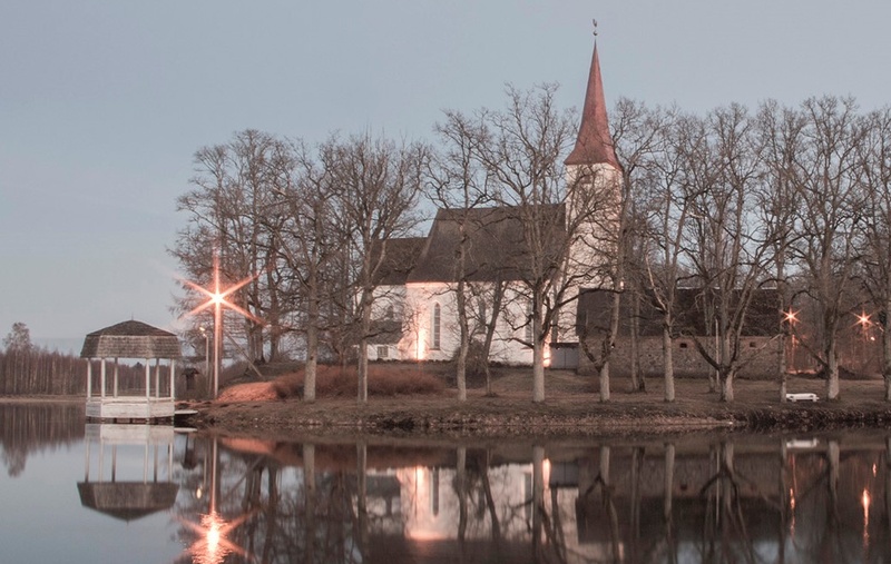 fotopostkaart, Suure-Jaani khk, Suure-Jaani, kirik, ümbrus, järv, u 1939 rephoto