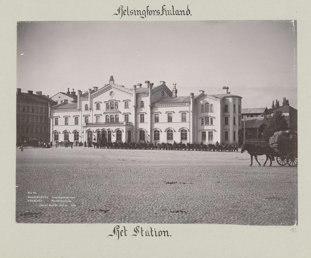 Oude treinstation van Helsinki, Helsingfors Finland, het Station., No 70. Helsingfors Jernvagsstaionen Daniel Nyblin in 1893.
