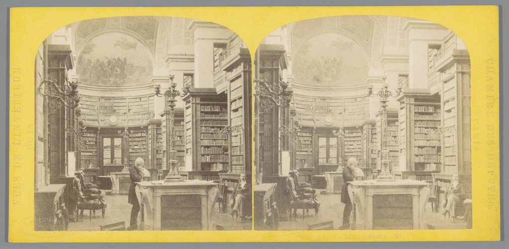 Vues de l'intérieur de la, Chambre des Deputés, Paris La Bibliotheque, Interieur van de librarytheek van het Palais Bourbon in Paris
