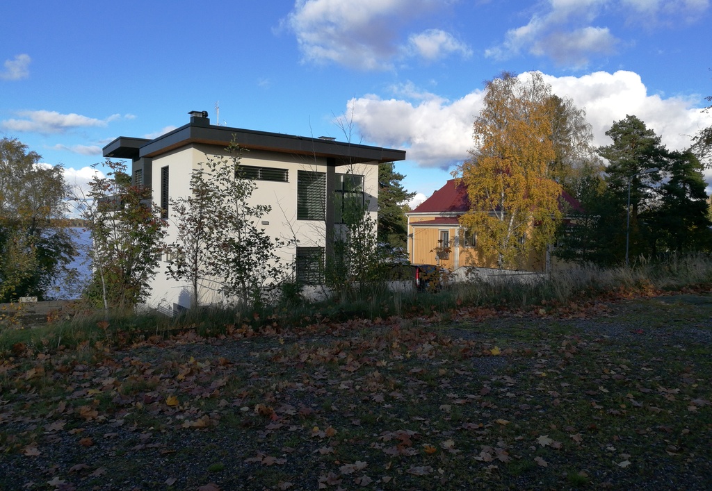 Kulosaaren puistotie 4, 6, 10. Itäväylän rakennustöitä. rephoto