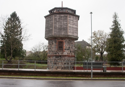 Water tower of the broken Viljandi Railway Station. rephoto