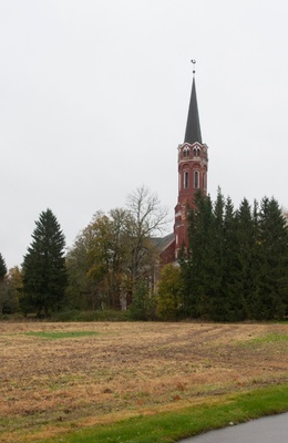 trükipostkaart, Halliste khk, Halliste kirik u 1910, koloreeritud, kirjastus A. Tõllasepp rephoto