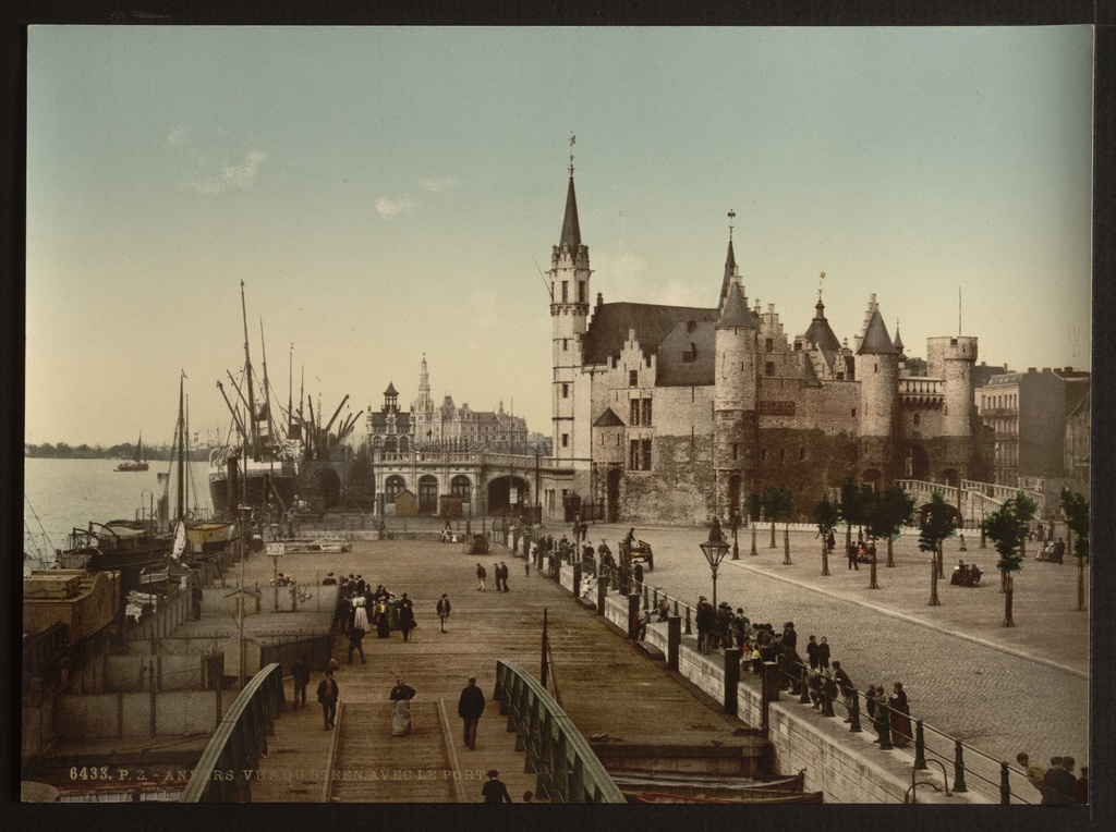 View of the Steen with the port, Antwerp, Belgium