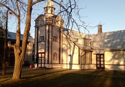 View of the Nõmme Peace Church at the corner of the Railway and Võsu Streets. rephoto