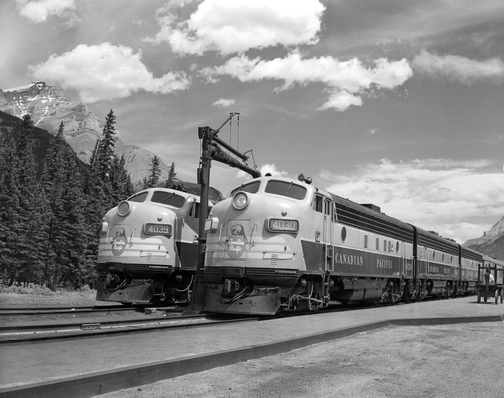 Canadian Pacific Railways diesel engines 4030 and 4039 in Banff, Alberta