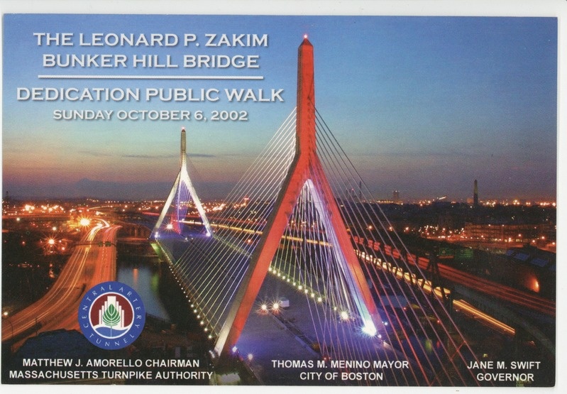 The Leonard P Zakim Bunker Hill Memorial Bridge (or Zakim Bridge) the Charles River in Boston, 2002