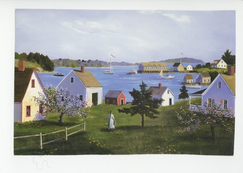 Vaade elumajadele  ja õitsevale aiale veekogu kaldal