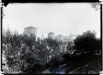 View of the city towers by the mountain of the beach gate  duplicate photo