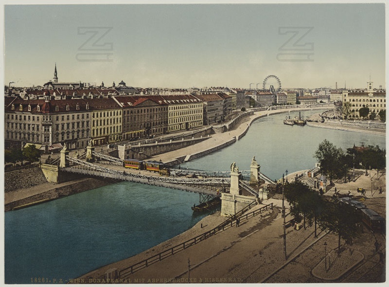 Vienna. Donaukanal with Aspern Bridge & Riesenrad