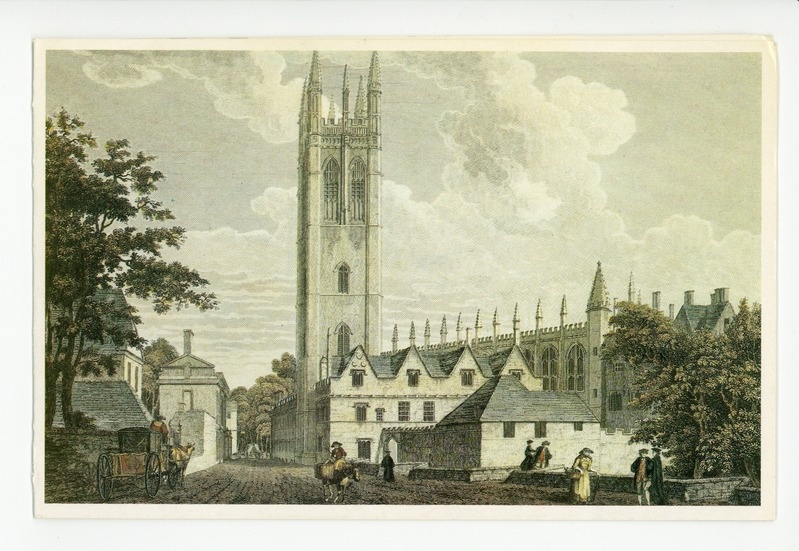 Magdalen College with the old bridge in the foreground, from the Oxford, Almanack of 1771