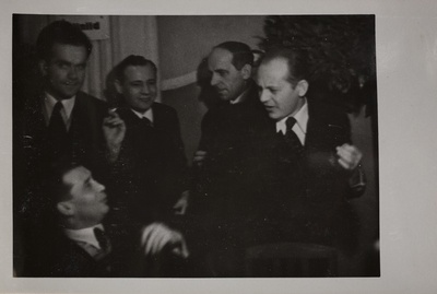 Sinimandrias 2. märtsil 1936. Karl Ader, T. Mihkelson, Johannes Semper, Juhan Sütiste, Mihkel Jürna  duplicate photo