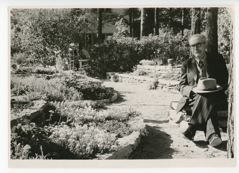 Friedebert Tuglas istumas aias, 06.1958